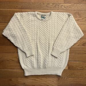 Vintage Gaeltarra Aran Irish Wool Alpaca Cable Knit Fisherman Sweater Medium
